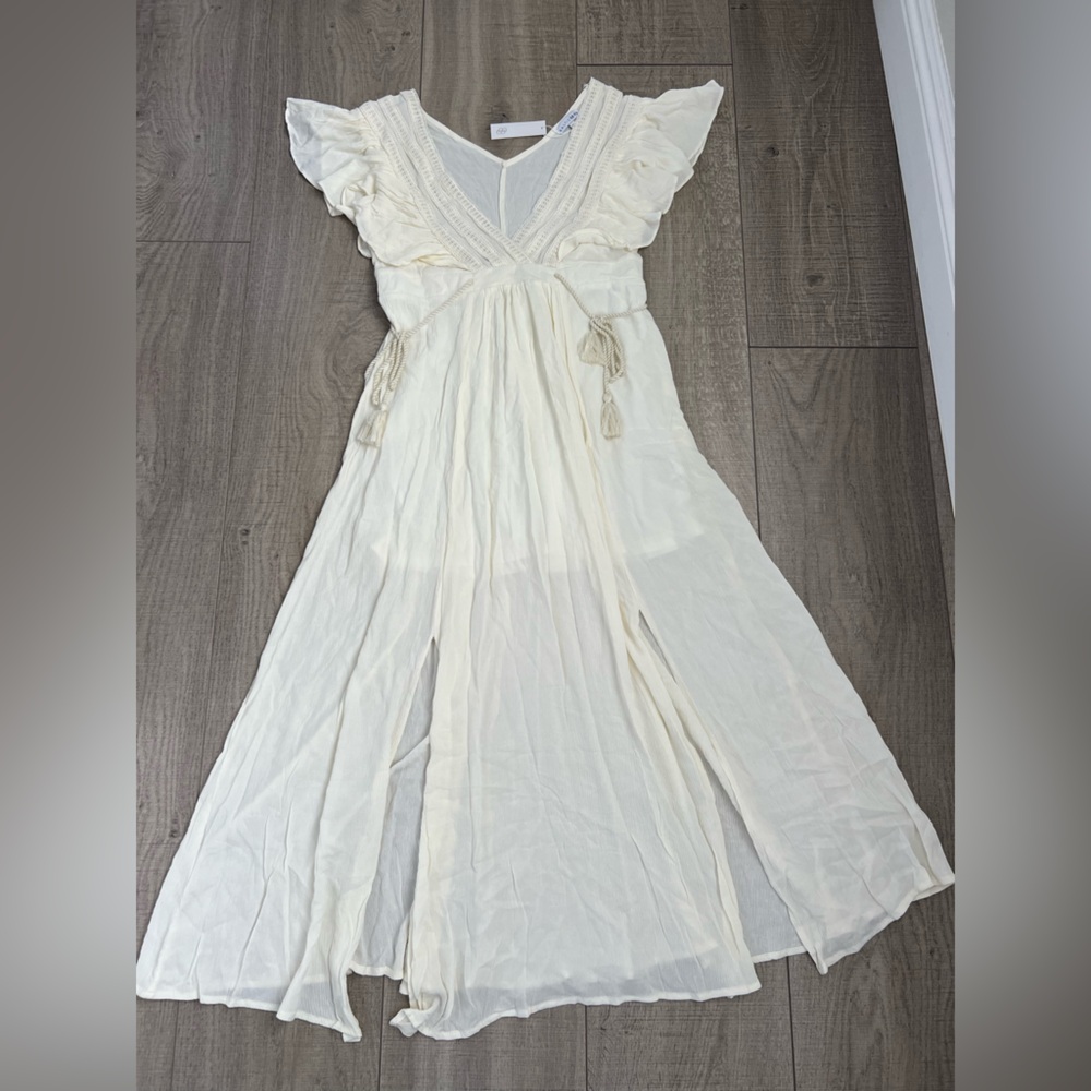 NWT Baltic Born Jennifer Deep V Neck Maxi Dress With Ruffle Sleeves Size Medium - Picture 12 of 14